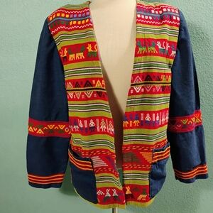Vintage Fashioned by Shirley Edwards Sz L ? Ethnic Embroidered Open Jacket